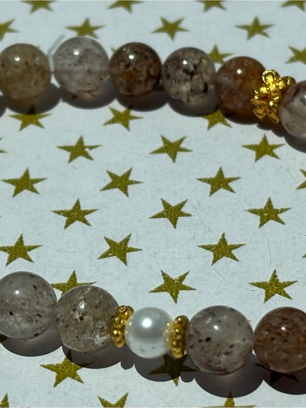 Delicate Brown Speckled Bead Bracelet with Accent